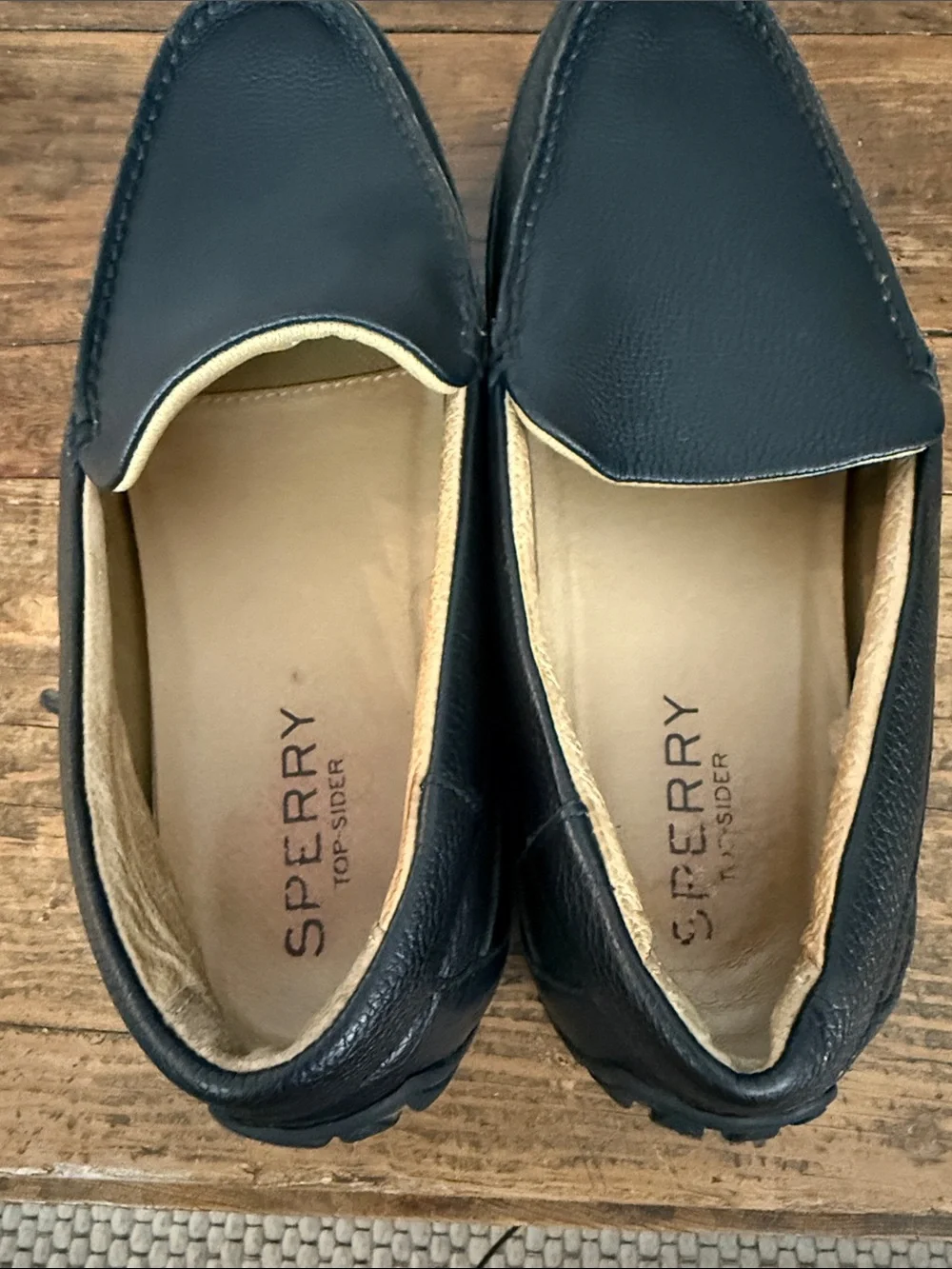 Sperry Black Pebbled Leather Slip On Driving Mocs Size 11.5